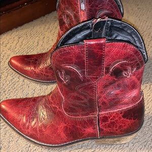 Red Leather Dingo Zip Ankle Cowboy Boots